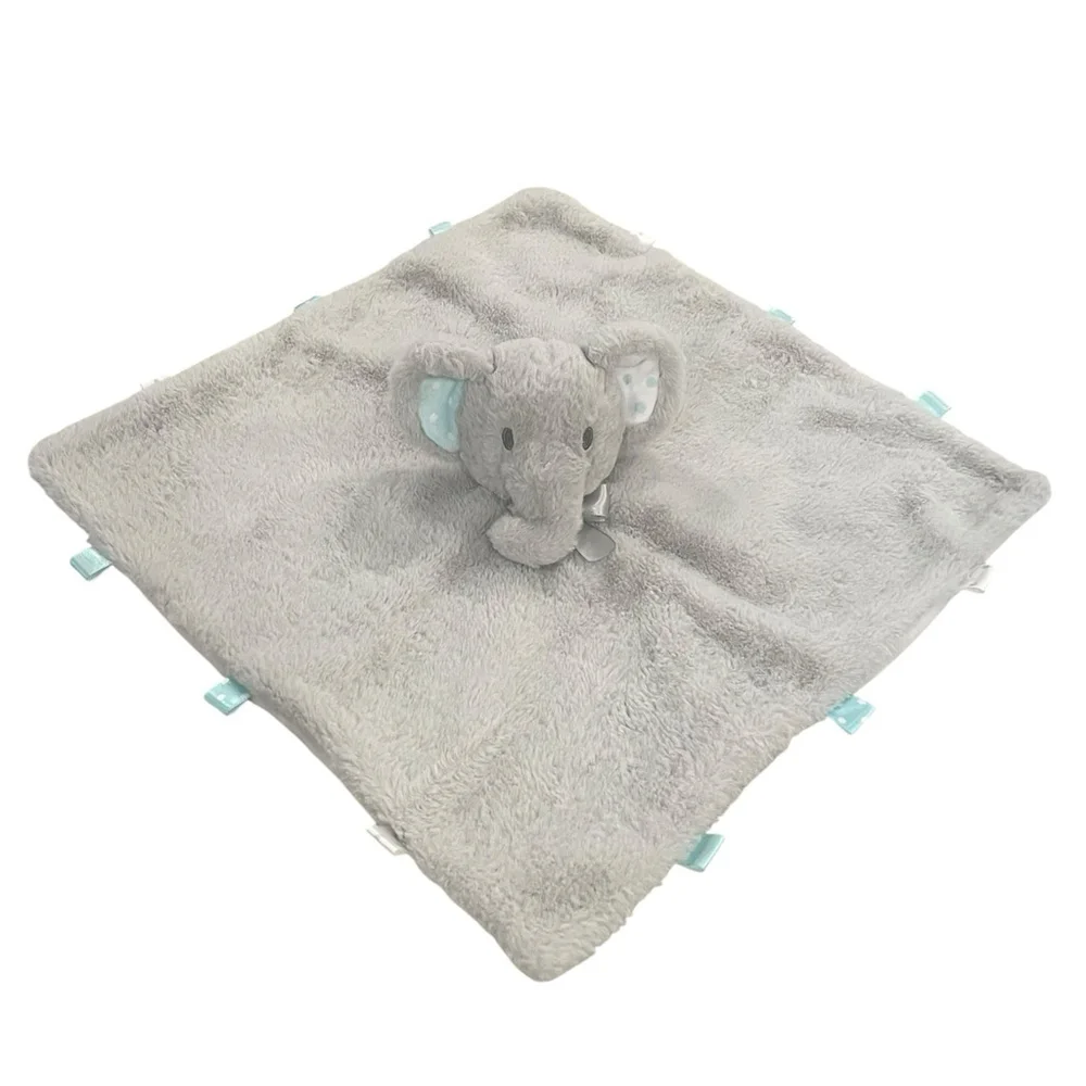 Kellytoy Elephant Rattle Toy Plush Lovey Silky Ribbon Tags Security Blanket Gray